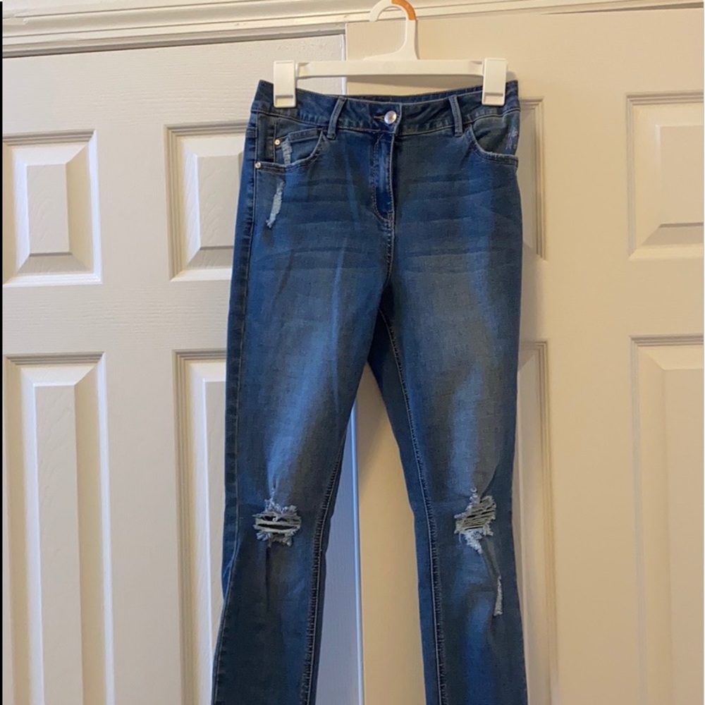 High waisted distressed skinny jeans